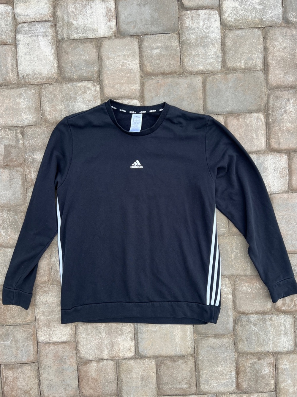 Men’s Adidas Black Crew Sweatshirt with White Side Stripes